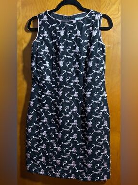 Sleeveless Black Dress with Pink Floral Embroidery, Size 6